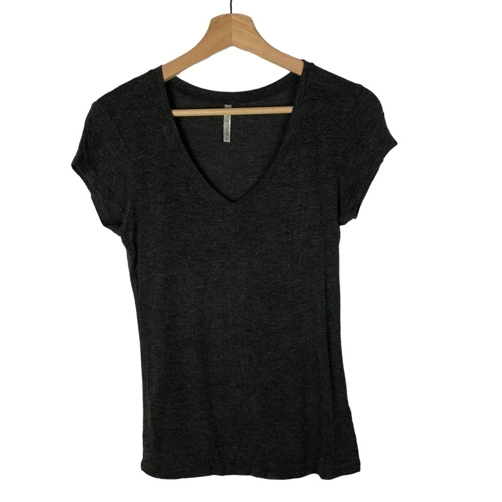 Splash Charcoal Gray Jersey Stretch V-Neck Short Sleeve T-Shirt M